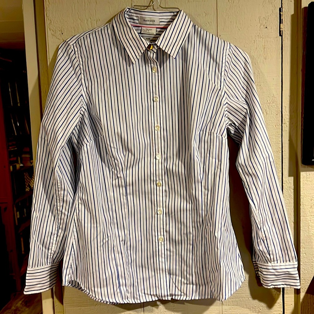 Fitted Blue Striped Non-Iron Van Heusen Top